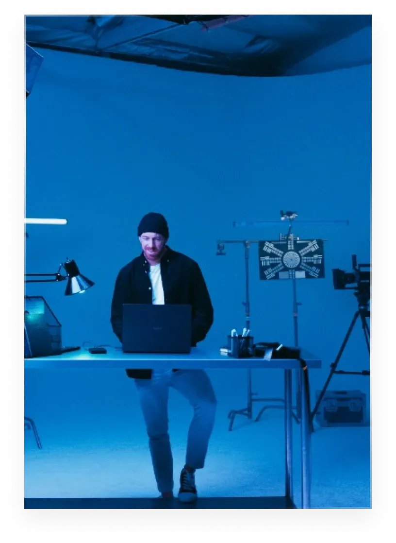 A portrait session in progress in the studio
